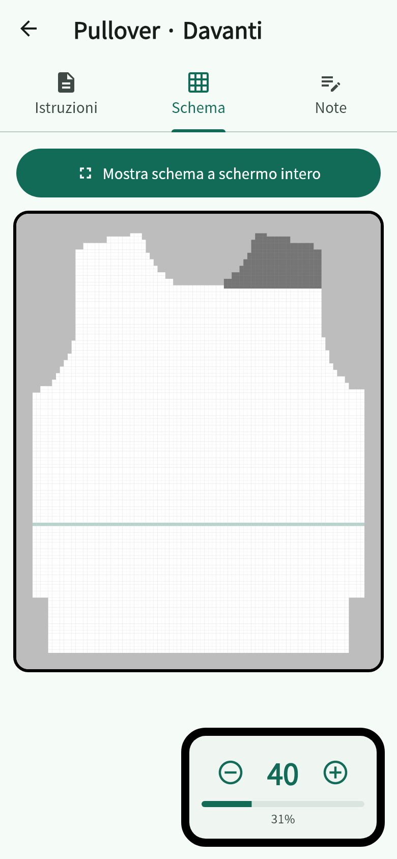 Schermata di uno schema a maglia in NumKnit